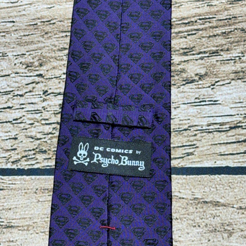 Psycho Bunny Tie Mens OS Purple Superman Silk Designer Necktie